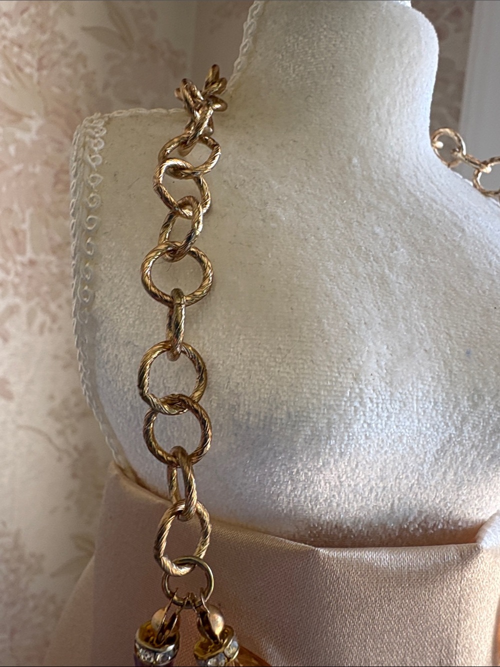 Gold-Tone Statement Necklace with Champagne and Pink Crystals - Picture 8 of 8